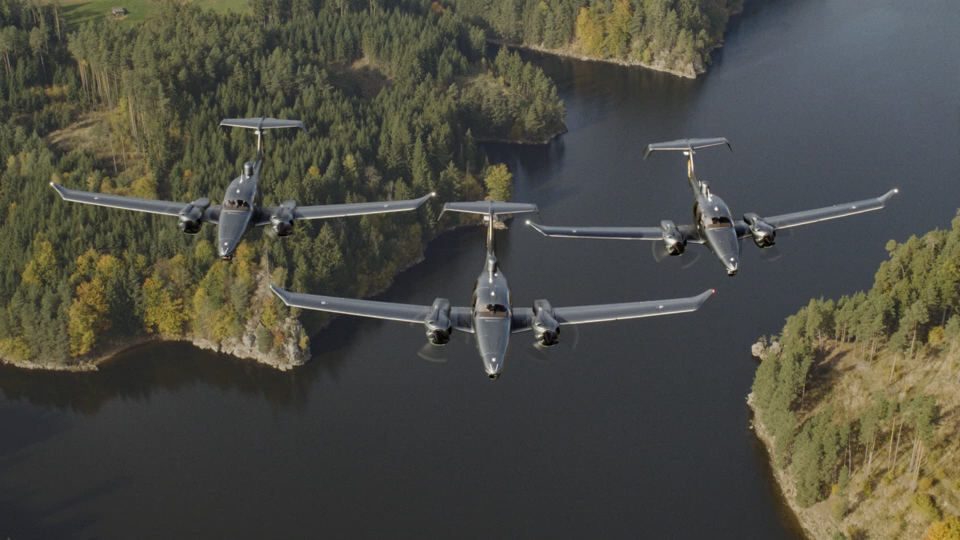 Diamond DA62 MPP twin-engine special mission aircraft in formation flight